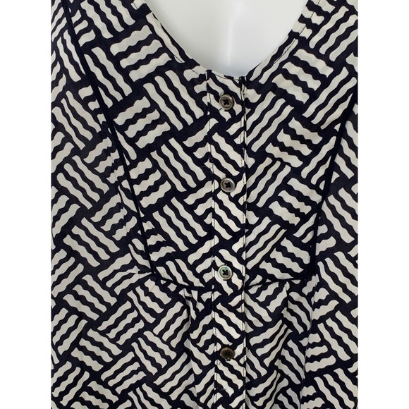 Maeve Anthropologie Navy White Geometric Button Front Tank Top Blouse Size 2 - Picture 2 of 8
